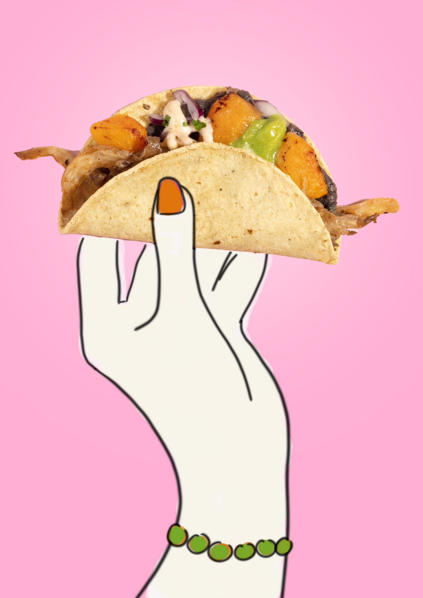hand houdt vegan taco vast